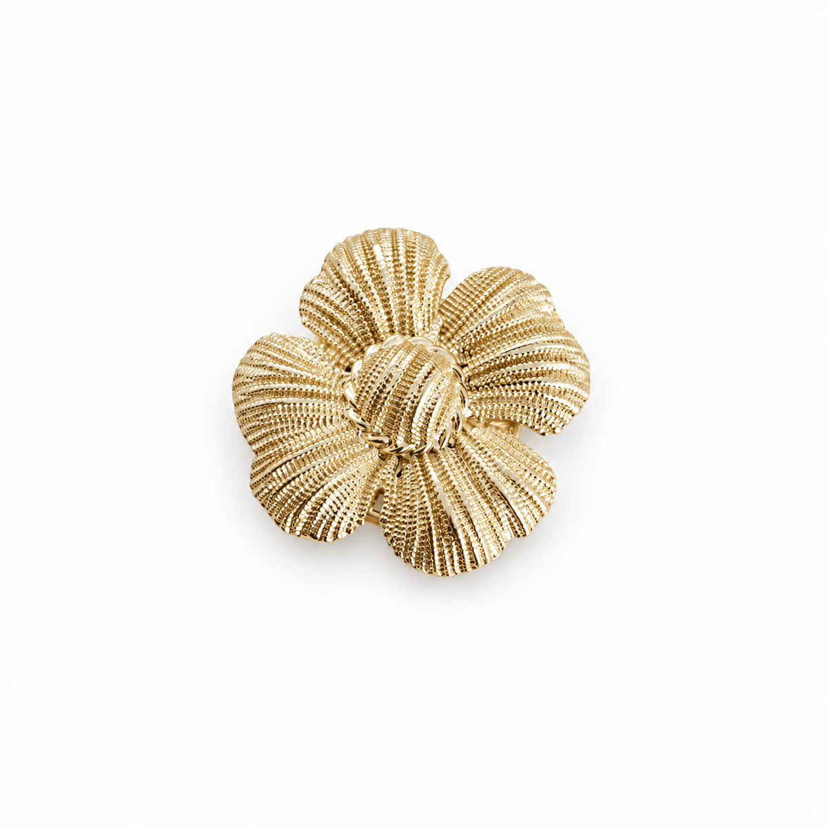 Gold Ribbed Flower Cuff Button Covers — Pair of 2 in a light gold tone on a neutral white background